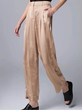 NWT High-Rise Satin Wide-Leg Pants in Natural